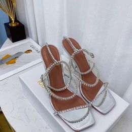 Amina Muaddi Sandals Shoes Leather Party Designers Heeled Factory Footwear Gilda Silver Crystal-encrusted Strap Spool Heels Sky-high Heel Women Luxury