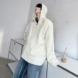 Men's Sweaters Hooded Zipper Sweater Fashion Niche Design Stylish Loose Pullovers Top Autumn Winter Male Clothing Knit Sweter