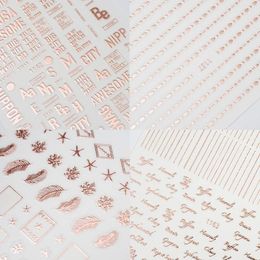 Nail Stickers English Alphabet Typo Graphics Rose Gold 3D Engraved Sticker Art Decorations Decals Design