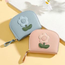 Card Holders Korean Cute Flower Holder PU Leather Women Zipper Wallet Coin Purses High Quality Large Capacity Id