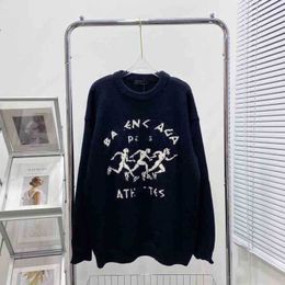 Top Quality Balencaigass Autumn Hoodie 2023 Designer Winter Parisian Athletes Running Letter Jacquard Round Neck Knitted Sweater, Versatile for Men and Women