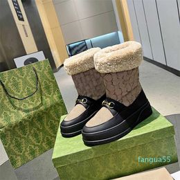 2023-Women's boots stars thick-soled buckle shoes diamond leather winter outdoor down cloth fur snow warm Martin boots 35-41