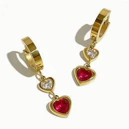 Dangle Earrings Peri'sbox Waterproof Stainless Steel 18K Gold Pvd Plated Cz Zircon Double Heart Drop Jewellery Women Valentine's Day Gift