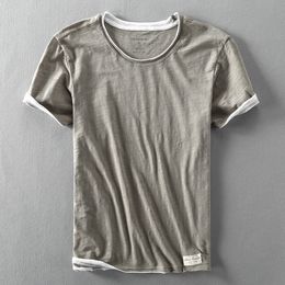 Men's T-Shirts Summer Fashion Men's Japanese Style Bamboo Cotton Solid Short Sleeve Men's Casual Simple Soft White T-shirt 230407