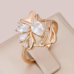 Cluster Rings Kinel Hyperbole Ethnic Bride 585 Rose Gold White Natural Zircon Party Fashion Wedding Jewellery Crystal Flower Big Ring