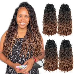 18 Inch Gypsy Faux Locs Crochet Hair Wholesale Gypsy Locs Braids Ombre 3 Tones Wavy Locs Crochet Braiding Hair