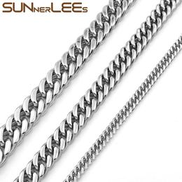 Fashion Jewelry 5mm 7mm 9mm 11mm Silver Color Stainless Steel Necklace Double Curb Cuban Link Chain For Mens Womens SC19 N286p