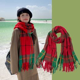 Red Christmas Premium Scarf Autumn and Winter Warm Neck Protection Women's Versatile Shawl Casual Thickened Plaid Neck 231015