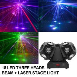 Moving Head Lights Three Head Rotating Beam+Laser Moving Head Light 1810W KTV Dance Hall Bar Stage Disco 3 Arm Rolling Stroboscopic Laser Lights Q231107