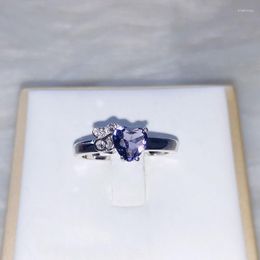 Cluster Rings Purple Zircon Heart Ring Elegant Simple Female Romantic Birthday Gift Factory Wholesale