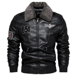 Men's Leather Faux Leather Men Autumn Jacket Bomber Biker Zipper Motorcycle Faux Fur Coat Male Fleece Pilot Vintage Black Brown Pu Leather Jacket Winter 231107