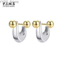 Stud F.I.N.S Original U-Shaped S925 Sterling Silver Gold Bead Screw Earrings Minimalist Piercing Ear Studs Fashion Fine Jewelry Gifts YQ231107