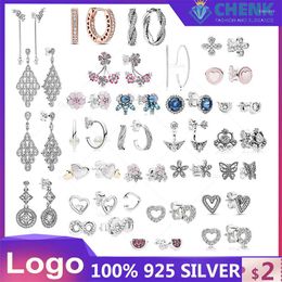 Stud Earrings ED1 Olitaire Hugg 925 Sterling Silver Daisy Flower Bright Hand-Painted Love Heart Diamond Charm Ladies Making Jewellery