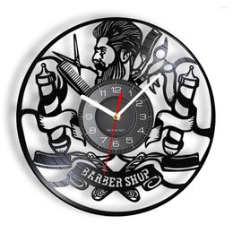 Wall Clocks Vintage Barber Shop Record Clock Haircut Hipster Man Cave Decor Hair Salon Beauty Sign Hairdressers Handicraft