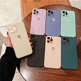 Candy Color Love Heart Pattern Phone Case For iPhone 11 12 13 14 Pro Max Mini X XR XS Max 7 8 14 Plus Soft Silicon Cover
