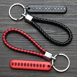 Keychains Punk Fashion Leather Pendant Keychain For Women Men Car Key Ring Anti-Lost Number Plate Braided Rope Holder