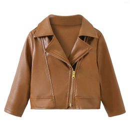 Jackets Toddler Boys Girls Faux Leather Long Sleeve Lapel Oblique Zipper PU Motorcycle Coat Casual Fashion Fall Winter Outerwear