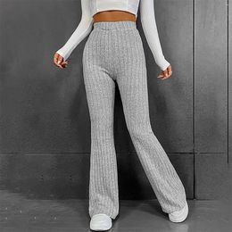 Women's Pants Casual Bell Bottom Female Solid Colour Flare High Waisted Slim Fit Versatile Joggers Jersey Knitting Ribbed Outfits