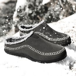 Mens Warm Winter Slippers House Shoes Slip on Snow Winter Warm Fully Fur Lined Slippers Indoor Outdoor Shoes