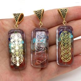 Pendant Necklaces 1pcs Natural Stone Rectangle Shape Resin And Crushed Charm For Jewellery Making DIY Necklace Earrings Accessories