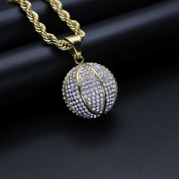 New Hip Hop Fashion Jewellery Steel Gold Plated Diamond 3D Basketball Pendant J-DZ565A 231015