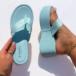 Slippers Summer Wedges Flip Flops for Women Cloth Clip Toe Chunky Platform Woman Plus Size Light Non slip Beach Shoes Sandals 230407