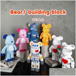 Blocks Color Net Red Love Violent Bear Series Assemble Building Block Toy Model Bricks With Lighting Set Anti Toys For Kids Gift Dro Dhjus