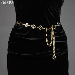 Designer Damen Kettengürtel Vintage Gold Zweiseitige Lederseilkette für Frauen Brief Kleid Luxus Blumenbund Kupfer Verstellbarer Damen Taillengürtel