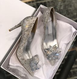 Designer women's rhinestone High heels shoes women classic drill sequins ladies wedding party Bride Silver gold black red Crystal high-heeled shoes with box