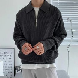 Men's Sweaters Korean Style Lapel Sweater Autumn Winter Men Warm Fashion Knit Pullover Loose Zipper Long Sleeve Male Jumper Clothes