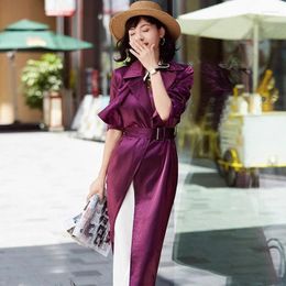 Women's Trench Coats Spring Fall Women High Waisted Purple Long Coat Woman Clothing Slim 3xl