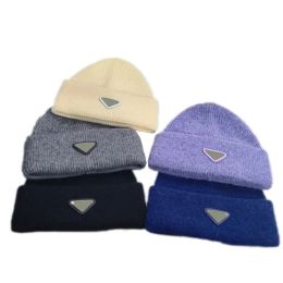 Autumn Winter Flip Folding Woollen Hat Fashion Solid Colour Hundreds of Cashmere Knitted Hat Triangle Logos Trend Classic Warm Stacked Hat