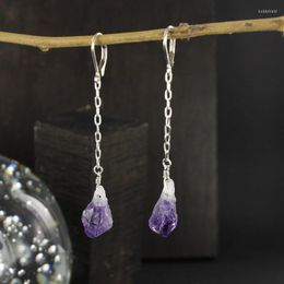 Dangle Earrings Boho Natural Purple Crystal Raw Stone Earring Healing Bridal Witch Creative Gothic Statement Jewellery Women Gift