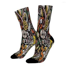 Men's Socks Hand Draw Graffiti Beat Texture Mic Music Pattern Art Straight Male Mens Women Summer Stockings Polyester Harajuku