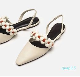 Sandals 2023 Summer Flat Ladies Pointed Toe Flower Adornment Women Party Shoes Elegant Pumps