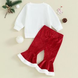 Clothing Sets Toddler Girls Christmas Pants Long Sleeve Letter Print Sweatshirt Velvet Flared