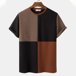 Men s T Shirts Patchwork Shirt Simple T shirt Striped Print Short Sleeve Sweatshirt Summer Cotton Pullover Tops Oversized Breathable Tees 230407