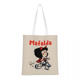 Shopping Bags Kawaii Mafalda Bicycle 3 Wheels Tote Recycling Quino Manga Cartoon Canvas Groceries Shoulder Shopper Bag