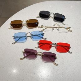 Sunglasses Metal Rectangle Fashion Rimless UV400 Eyewear Vintage Shades For Women & Men
