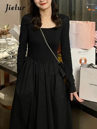 Casual Dresses Black Sweet Classic Basic Slim Waist Women's French Autumn Simple Office Ladies Pure Colour Female Dress