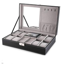 Jewelry Settings Leather Watch Box 8 Mens Organizer Display Drawer Lockable Case 8 Slots Rings Tray With Lock 230407