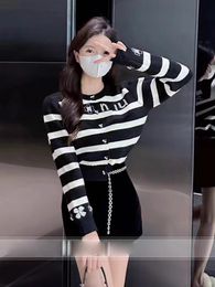 Women Sweater Luxury Brand V Neck Knitted Cardigans Sweater Pink Houndstooth Knit Long Sleeve Oversized Jumper cardigan Coats