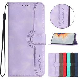 Leather Wallet Cases for S23 PLUS S22 Ultra S21FE A13 A14 A34 A54 A33 A53 A73 5G Smile Business Skin Feel Hand Feeling Card Slot Flip Cover Holder Phone Strap