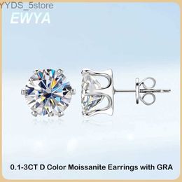 Stud EWYA Sparkling Real 0.1-3CT D Colour Moissanite Stud Earrings For Women Girls S925 Silver Plated 18K Diamond Earring Ear Studs YQ231107