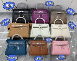 Luxury Handbags Lakis Swift Leather Family's Same Tablet Computer Bag Commuter Double Zipper Top Layer Cowhide Handbag