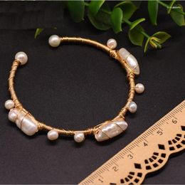 Bangle Original Natural Fresh Water White Pearl Bangles For Women Wedding Cuff Bracelets Fashion Jewelry Adjustable Open