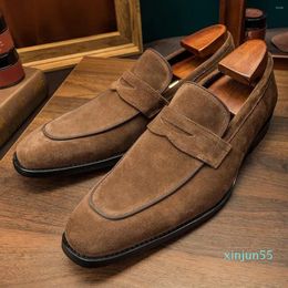 Dress Shoes Autumn Summer Suede Mens Loafers For Wedding Party Dance Luxury Brown Genuine Leather Slip On Men's Casual Business