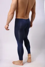 Men's Thermal Underwear Ultra-Thin Long Johns Pants Elastic Ice Silk Bottomed Nightwear Translucent Pajamas Bottoms Autumn