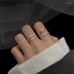 Cluster Rings S925 Sterling Silver Ring Simple Sweet Diamond Cross Opening Adjustable Hand Jewellery Accessories For Women Christmas Gift