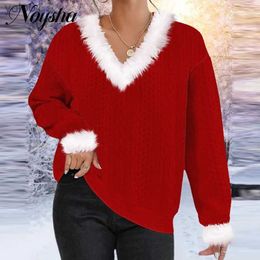 Women's Sweaters Christmas Halloween Party Sweater Ladies Fashion V-Neck Solid Sweater Knitted Top Pullover Autumn Casual Loose Straight TopsL231107